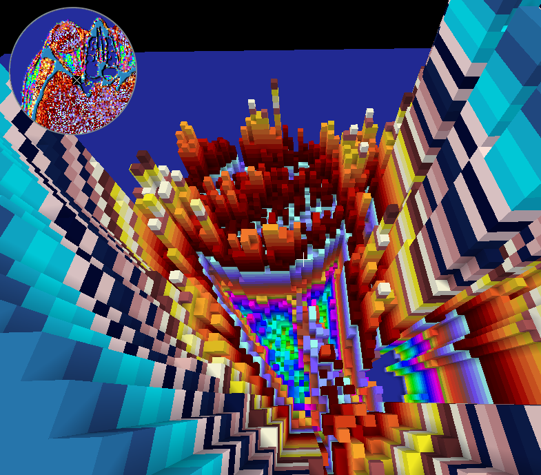 In-game view of an eye. The lens (near the top), orbit (centre), and optic nerve (bottom) stand out.